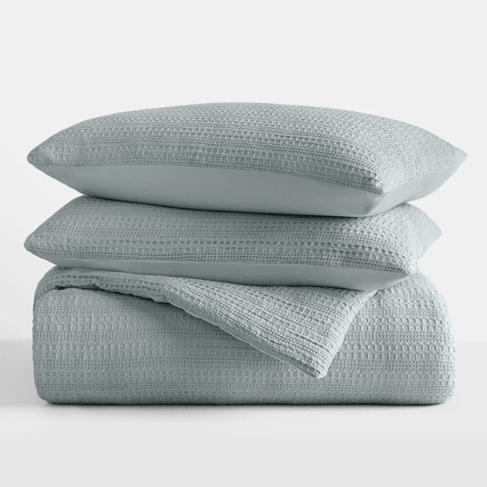 Ienjoy Home Comforter Set Full-Queen Light Blue Waffle Textured 3-Piece BED70